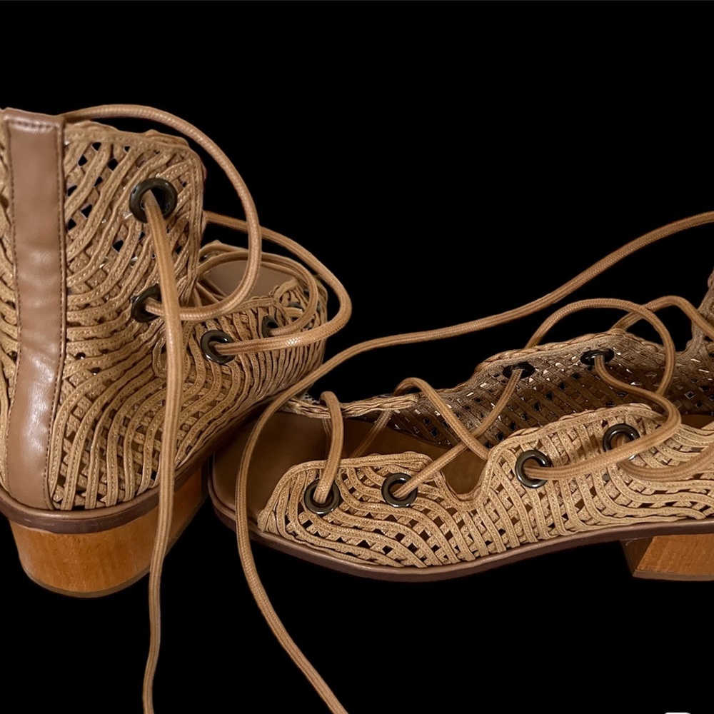 Stella McCartney | Faler Woven Gladiator Block-Heel Sandals | Brown | Size 9